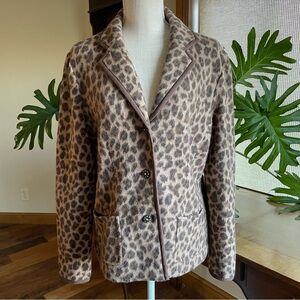 Vintage 90s Y2K Talbots 100% Merino Wool Leopard Print Brown Sweater Blazer XL
